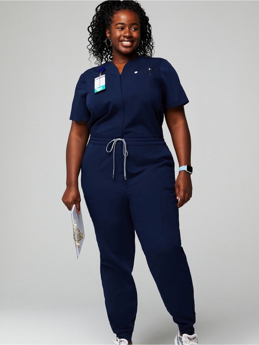 Fabletics Navy Short-Sleeve Drawstring Scrub Jumpsuit. Size XXL